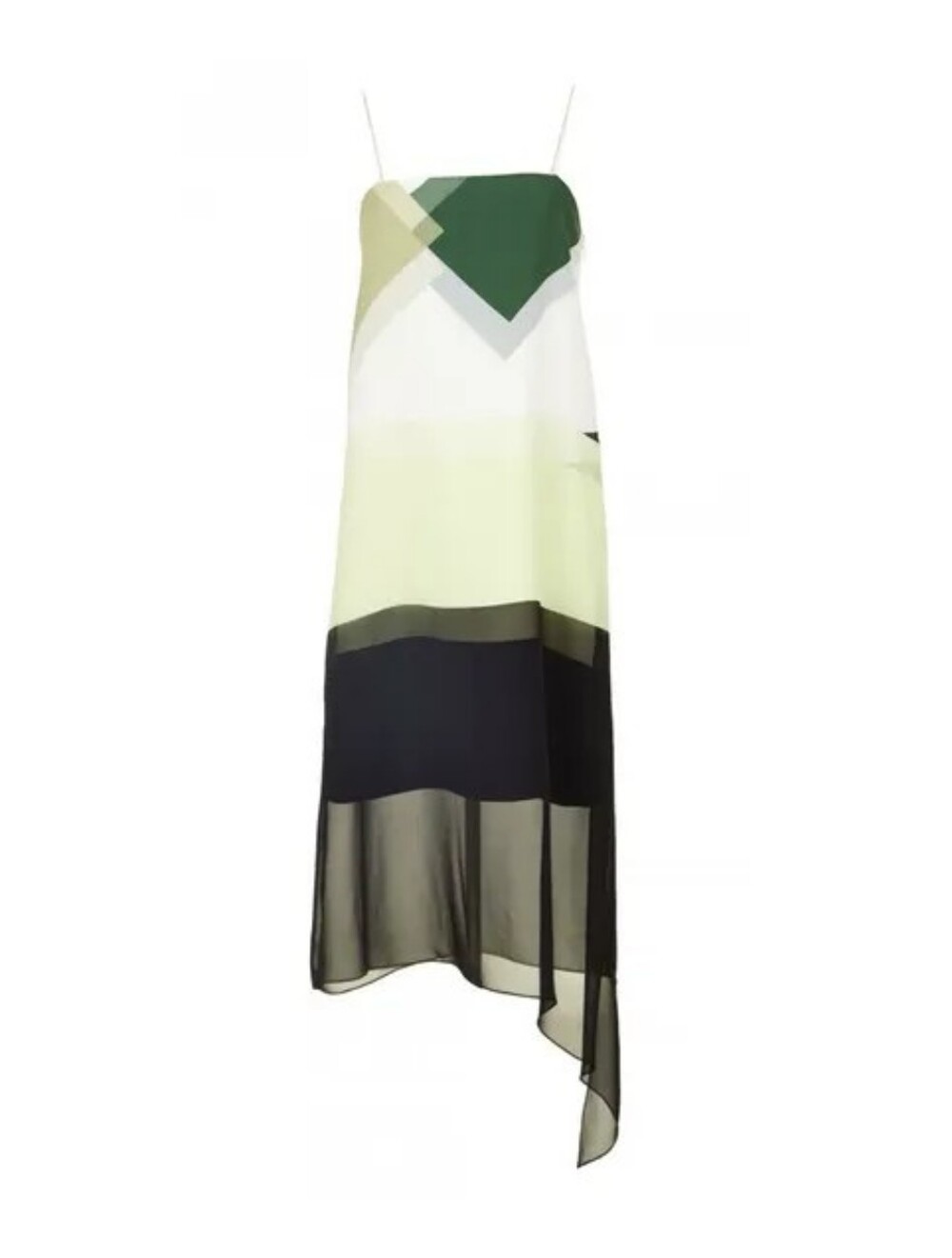 Tibi Pieza Draped Silk Slip Dress Colorblock Green Yellow Black Size 10